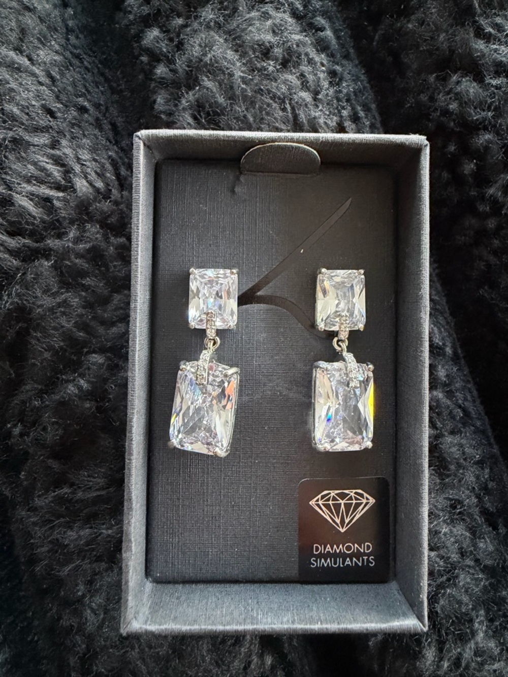 Faux Diamond Rectangular Drop Earrings